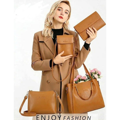 4pcs  Combo Women Best Leather Tote Bag (Brown)