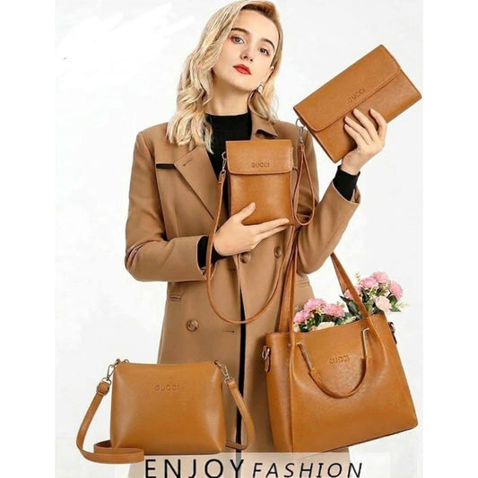 4pcs  Combo Women Best Leather Tote Bag (Brown)