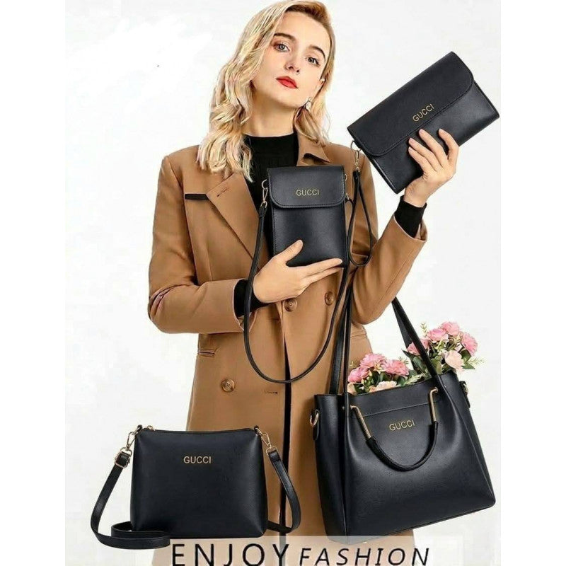 4pcs  Combo Women Best Leather Tote Bag (Black)
