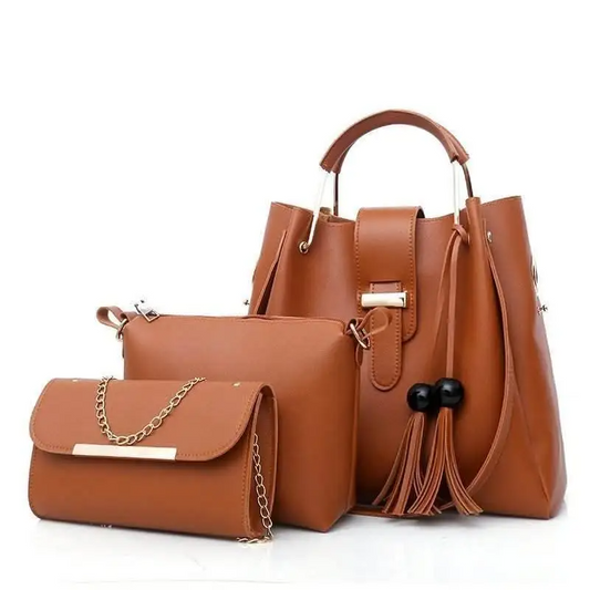 3pcs  Combo Women Best Leather Tote Bag (Brown)