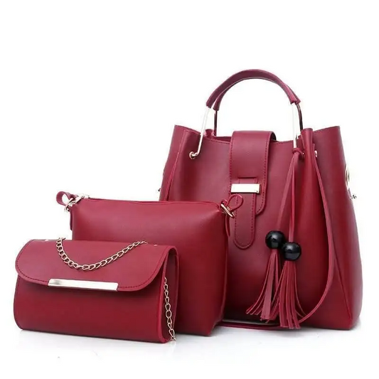 3pcs  Combo Women Best Leather Tote Bag (Red)