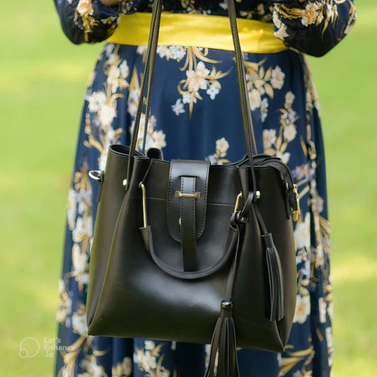 3pcs  Combo Women Best Leather Tote Bag (Black)