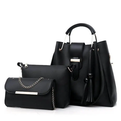 3pcs  Combo Women Best Leather Tote Bag (Black)