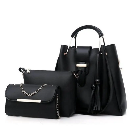 3pcs  Combo Women Best Leather Tote Bag (Black)
