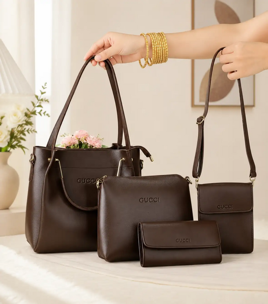 4pcs  Combo Women Best Leather Tote Bag. (Deep Coffee)