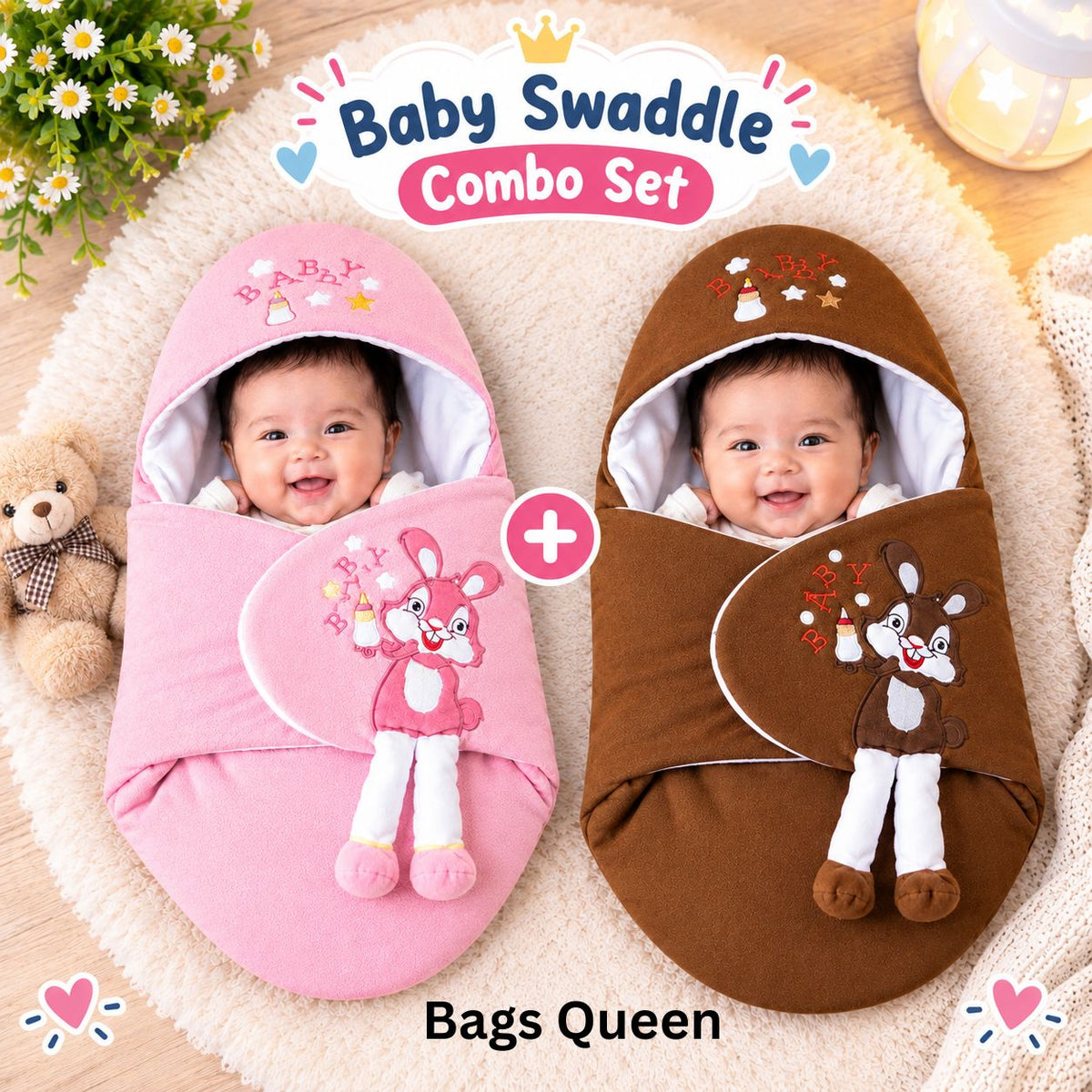 2-Piece Combo-Baby Blanket (BabyPink+Coffee)