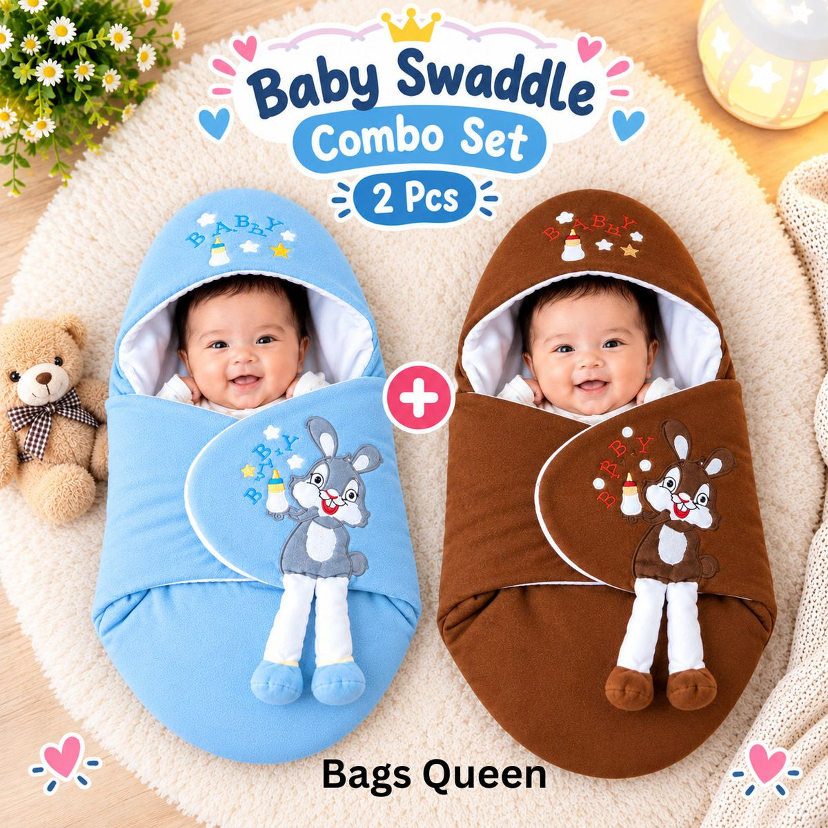 2-Piece Combo-Baby Blanket (Sky Blue+Coffee)