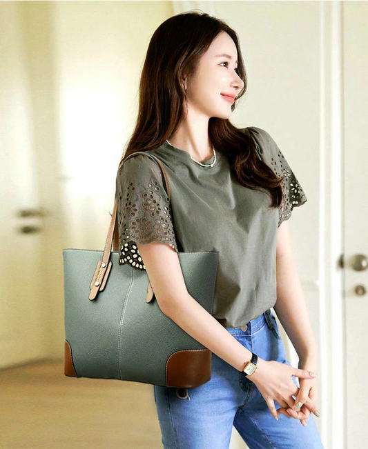 Womens Contrasting Tote Bag (Green)