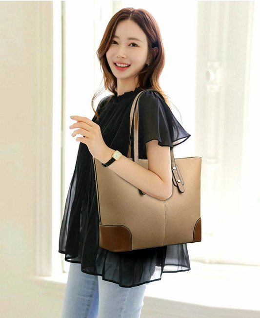 Womens Contrasting Tote Bag (Khaki)