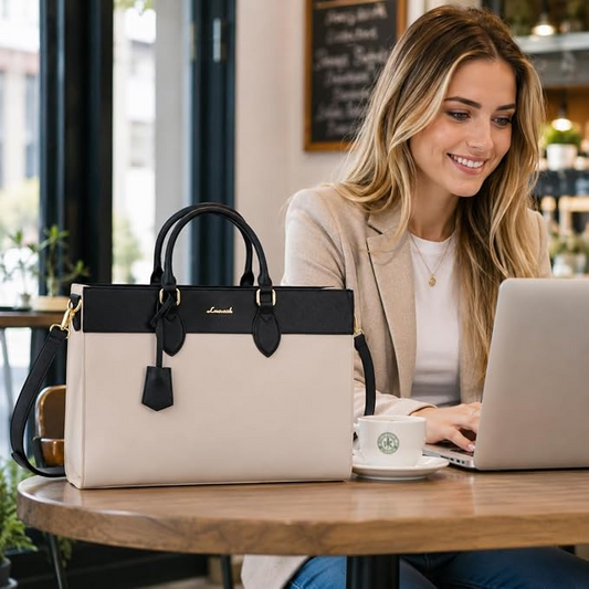 Laptop Tote Bag, Large Professional Work Bag for Office &Teacher With a purse bag (white)