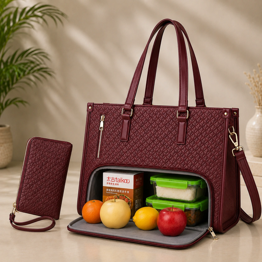 Office - Travel Tote Bag with Purse bag+Lunch Compartment Laptop (Merun)