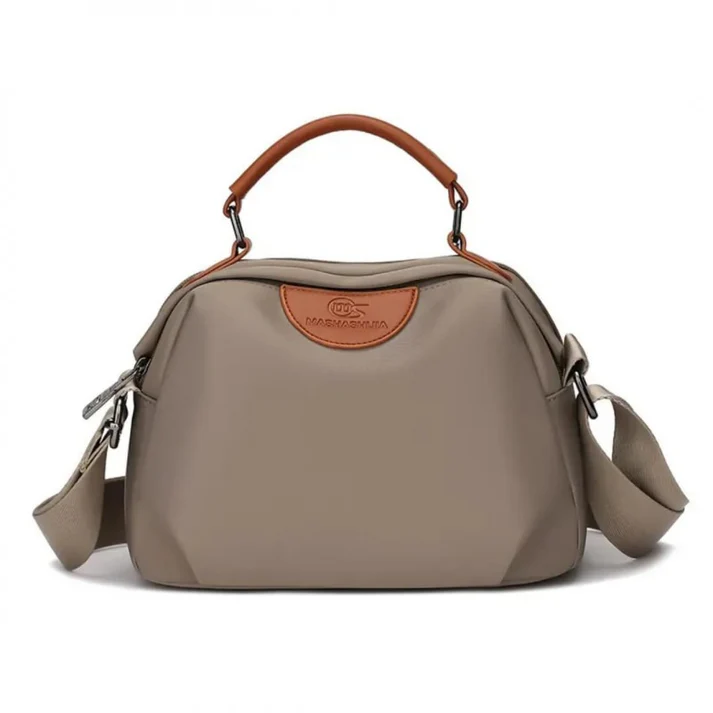 New Portable Nylon Cloth with Cowhide Shoulder Bag(Grey)