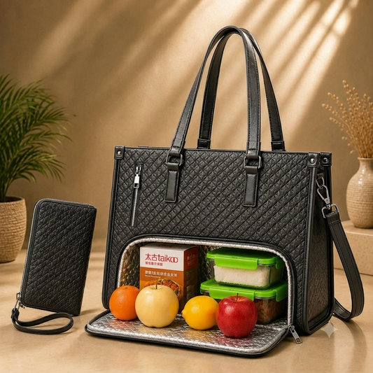Office - Travel Tote Bag with Purse bag+Lunch Compartment Laptop (Black)