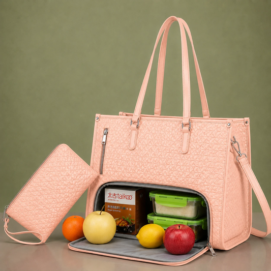 Office - Travel Tote Bag with Purse bag+Lunch Compartment Laptop (pink)