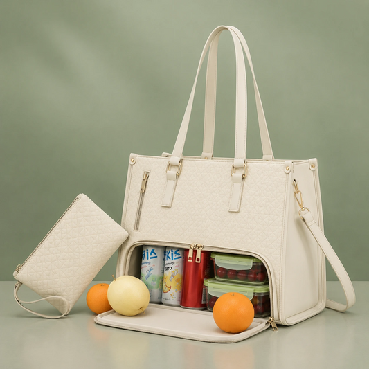 Office - Travel Tote Bag with Purse bag+Lunch Compartment Laptop  (Off White)