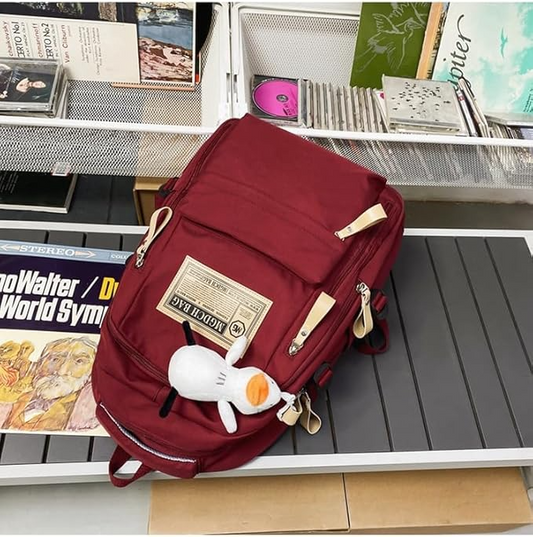 High Capacity Lightweight School Bag for Students Fashion Backpack (RED)