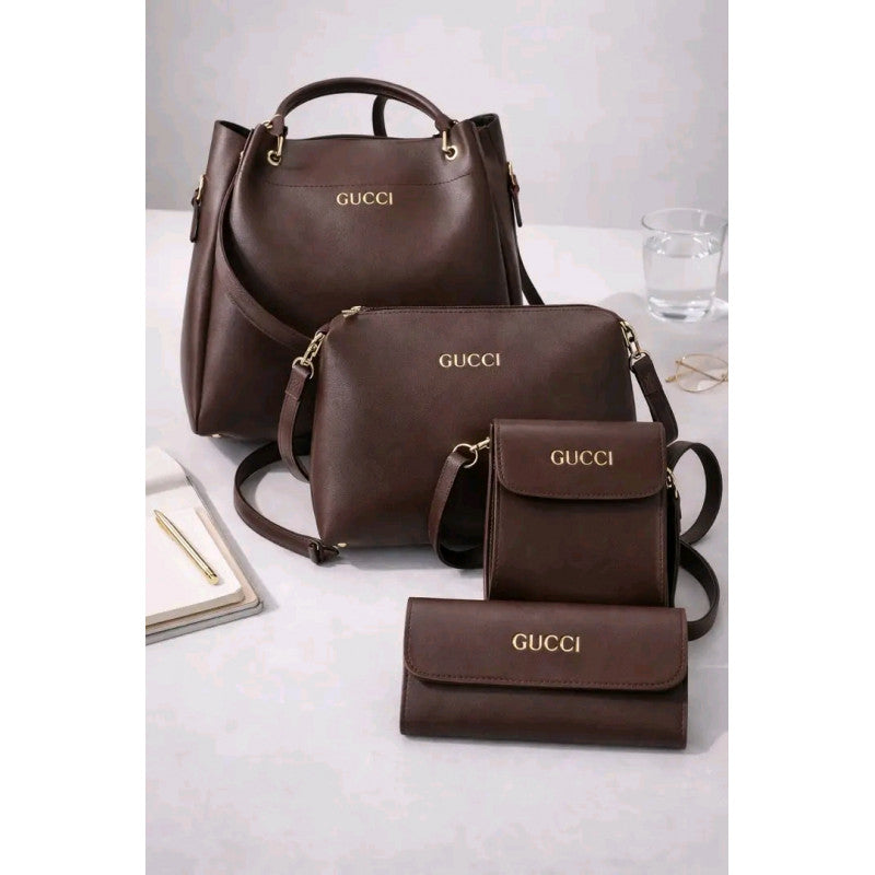 4pcs  Combo Women Best Leather Tote Bag  (Deep Coffee)