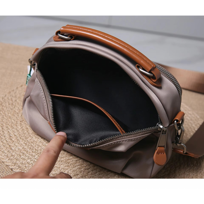 New Portable Nylon Cloth with Cowhide Shoulder Bag(Black)