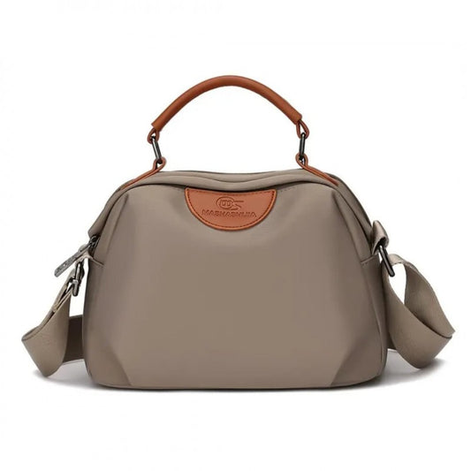 New Portable Nylon Cloth with Cowhide Shoulder Bag (Grey)