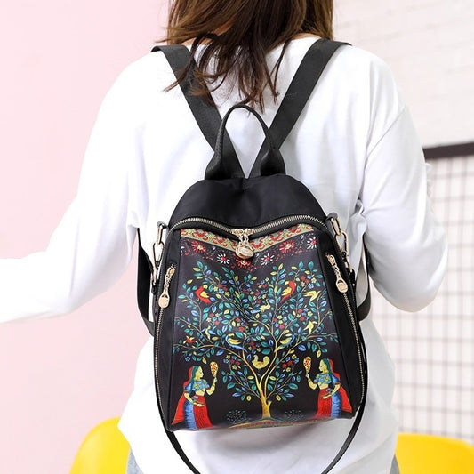 Printed Female Backpacks High Capacity Waterproof (Black)